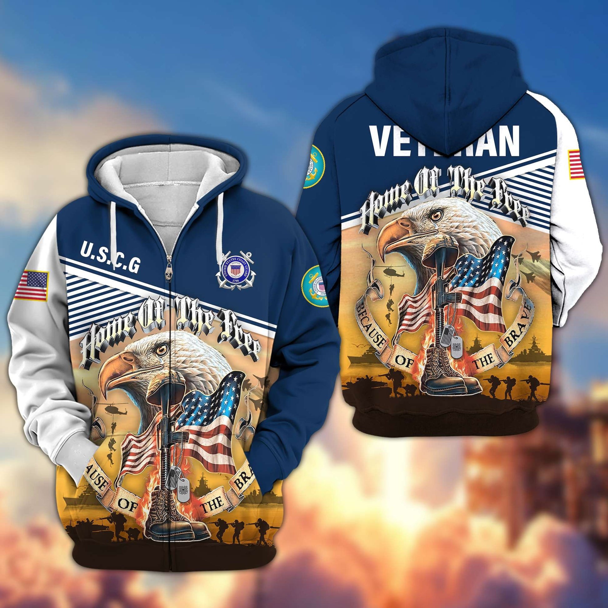Premium US Veterans Zip Hoodie HC151001, Home Of The Free Because Of The Brave, Gifts For US Veterans, easychoo.com