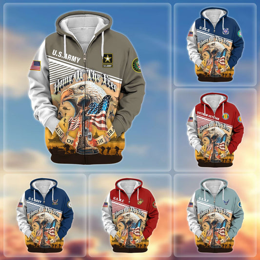 Premium US Veterans Zip Hoodie HC151001, Home Of The Free Because Of The Brave, Gifts For US Veterans, easychoo.com