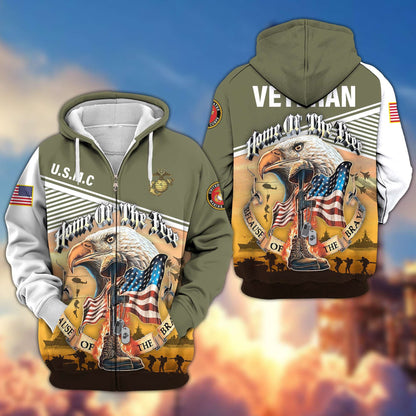 Premium US Veterans Zip Hoodie HC151001, Home Of The Free Because Of The Brave, Gifts For US Veterans, easychoo.com