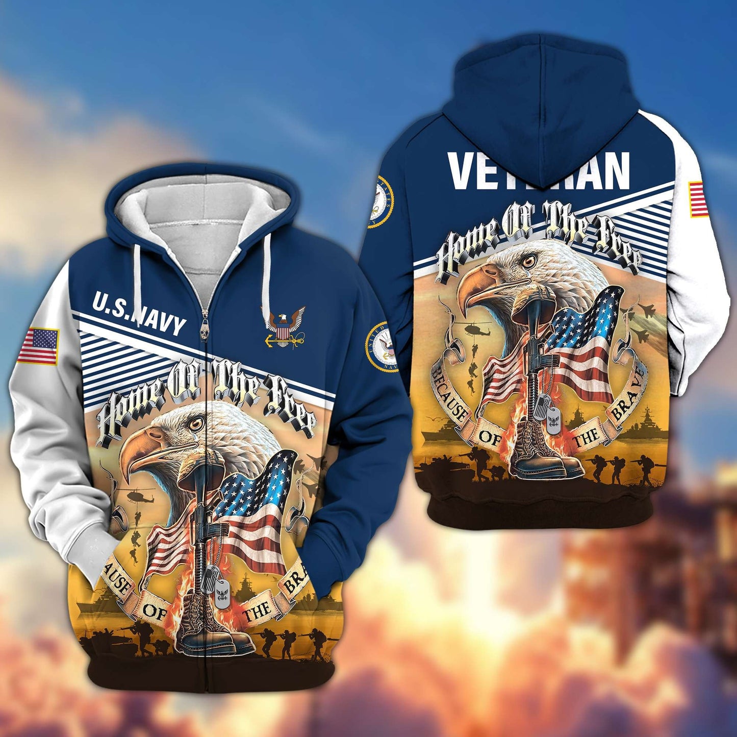 Premium US Veterans Zip Hoodie HC151001, Home Of The Free Because Of The Brave, Gifts For US Veterans, easychoo.com