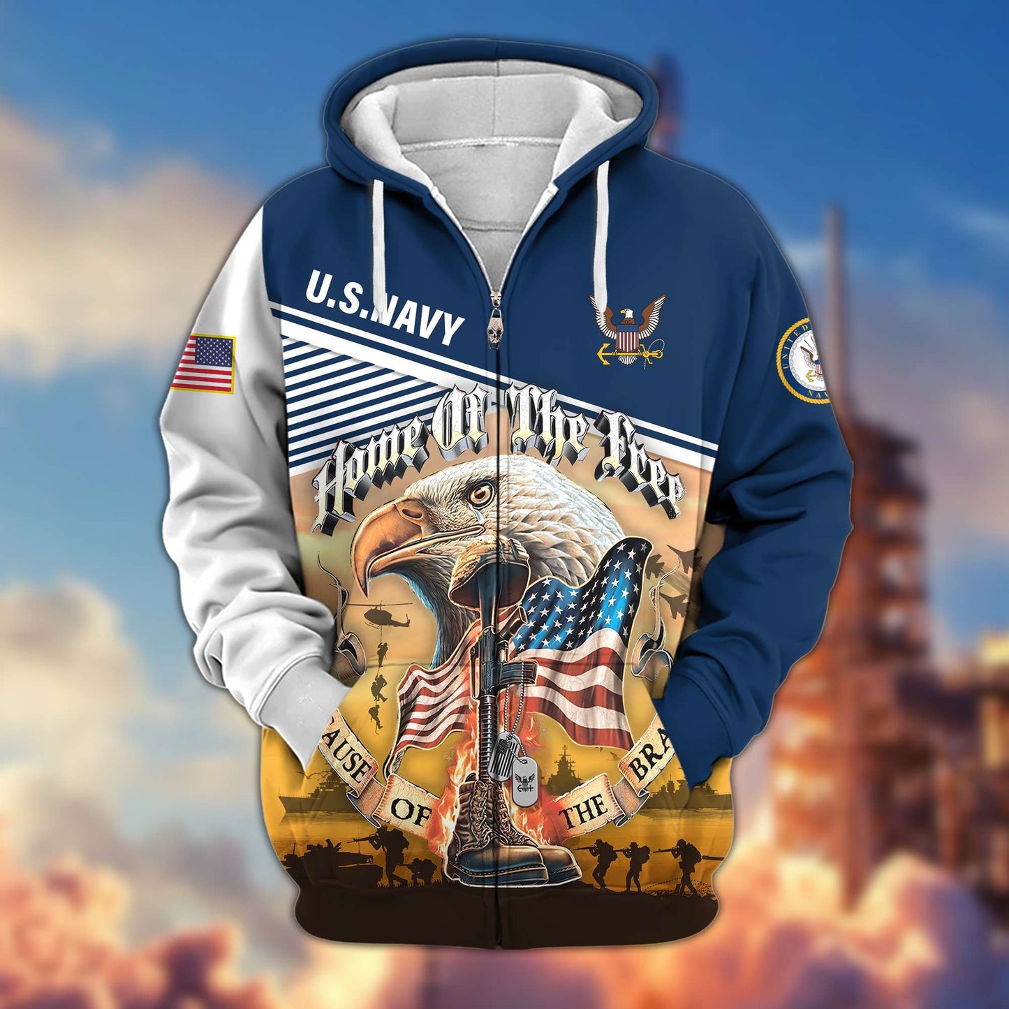 Premium US Veterans Zip Hoodie HC151001, Home Of The Free Because Of The Brave, Gifts For US Veterans, easychoo.com