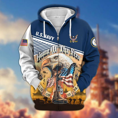 Premium US Veterans Zip Hoodie HC151001, Home Of The Free Because Of The Brave, Gifts For US Veterans, easychoo.com