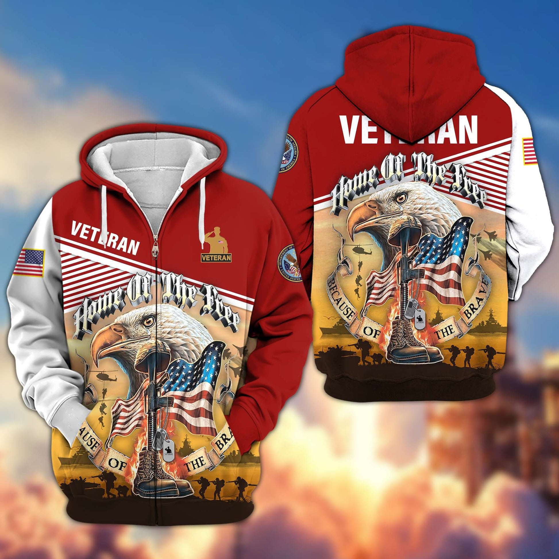 Premium US Veterans Zip Hoodie HC151001, Home Of The Free Because Of The Brave, Gifts For US Veterans, easychoo.com