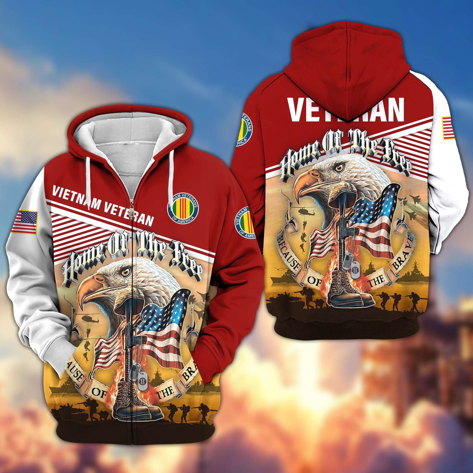Premium US Veterans Zip Hoodie HC151001, Home Of The Free Because Of The Brave, Gifts For US Veterans, easychoo.com