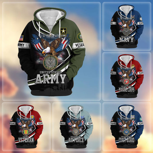 Premium US Veterans Zip Hoodie HG211012, Gifts For US Veterans, easychoo.com
