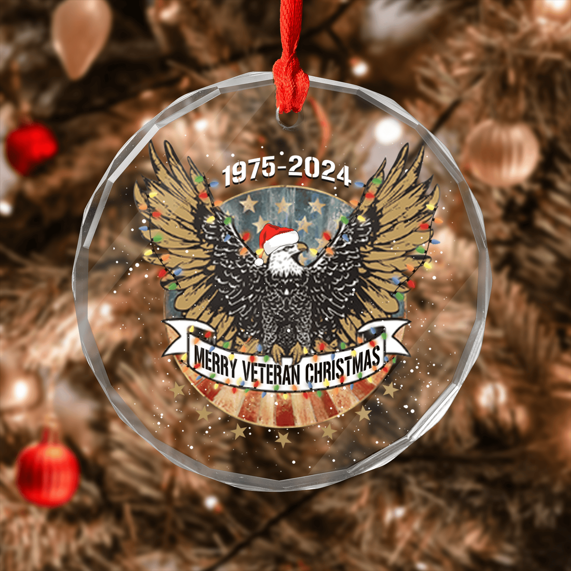 Veterans Day 2024, Merry Veteran Christmas - Personalized Glass Ornament, easychoo.com