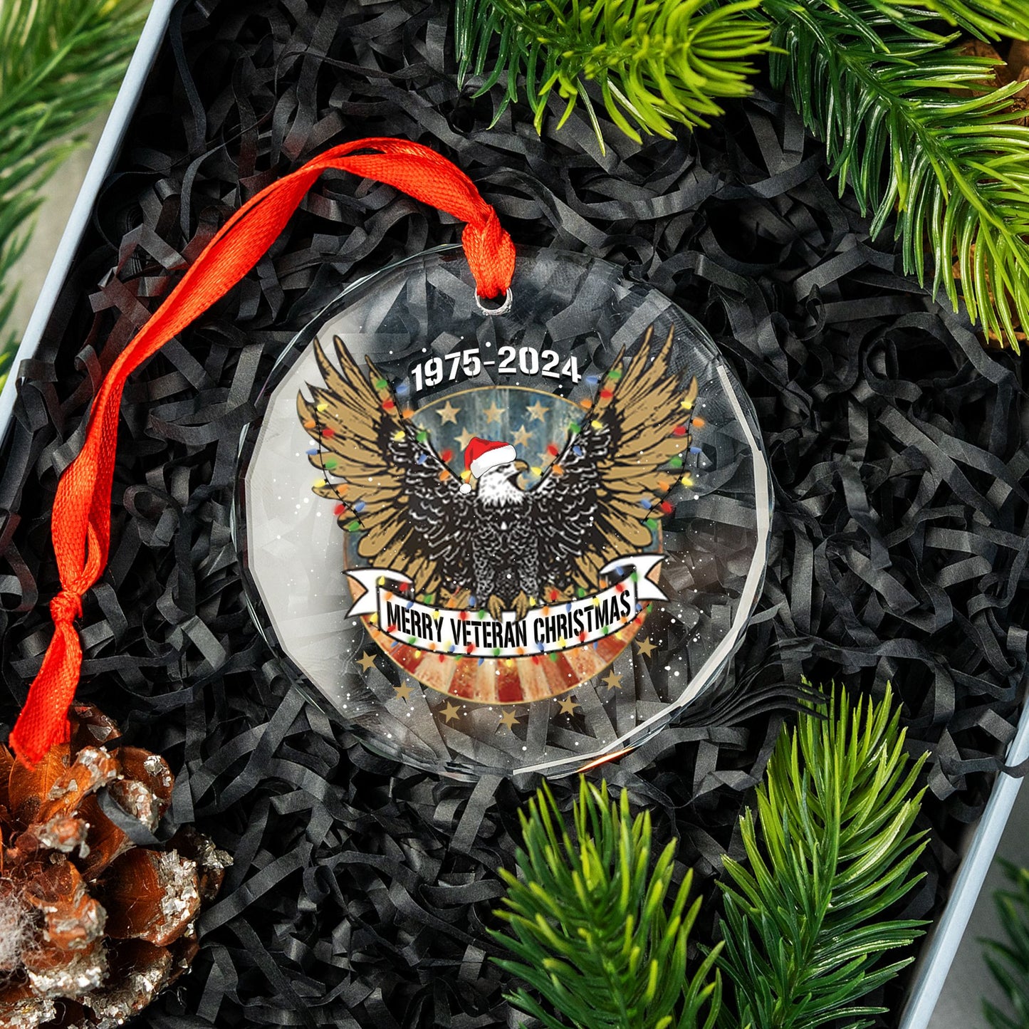 Veterans Day 2024, Merry Veteran Christmas - Personalized Glass Ornament, easychoo.com