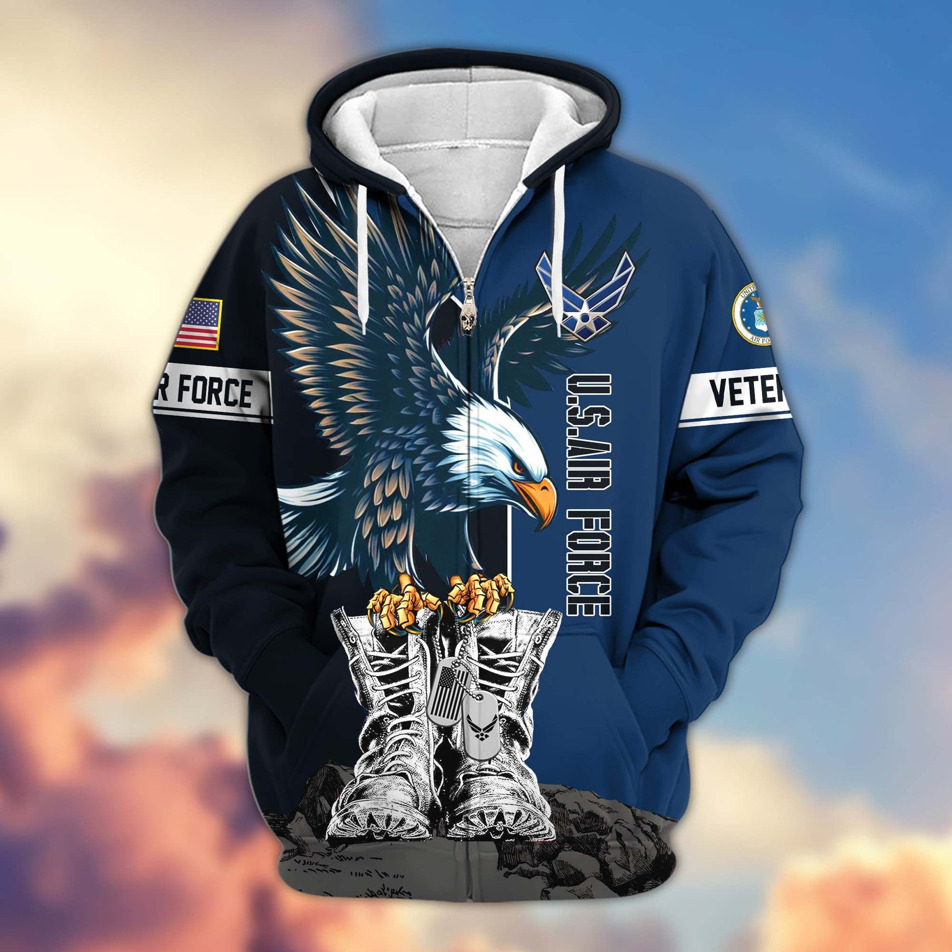 Premium US Veterans Zip Hoodie HF110111, Gifts For US Veterans, Gifts For Dad, Gifts On Armed Force Day, Independence Day, Veterans Day., easychoo.com