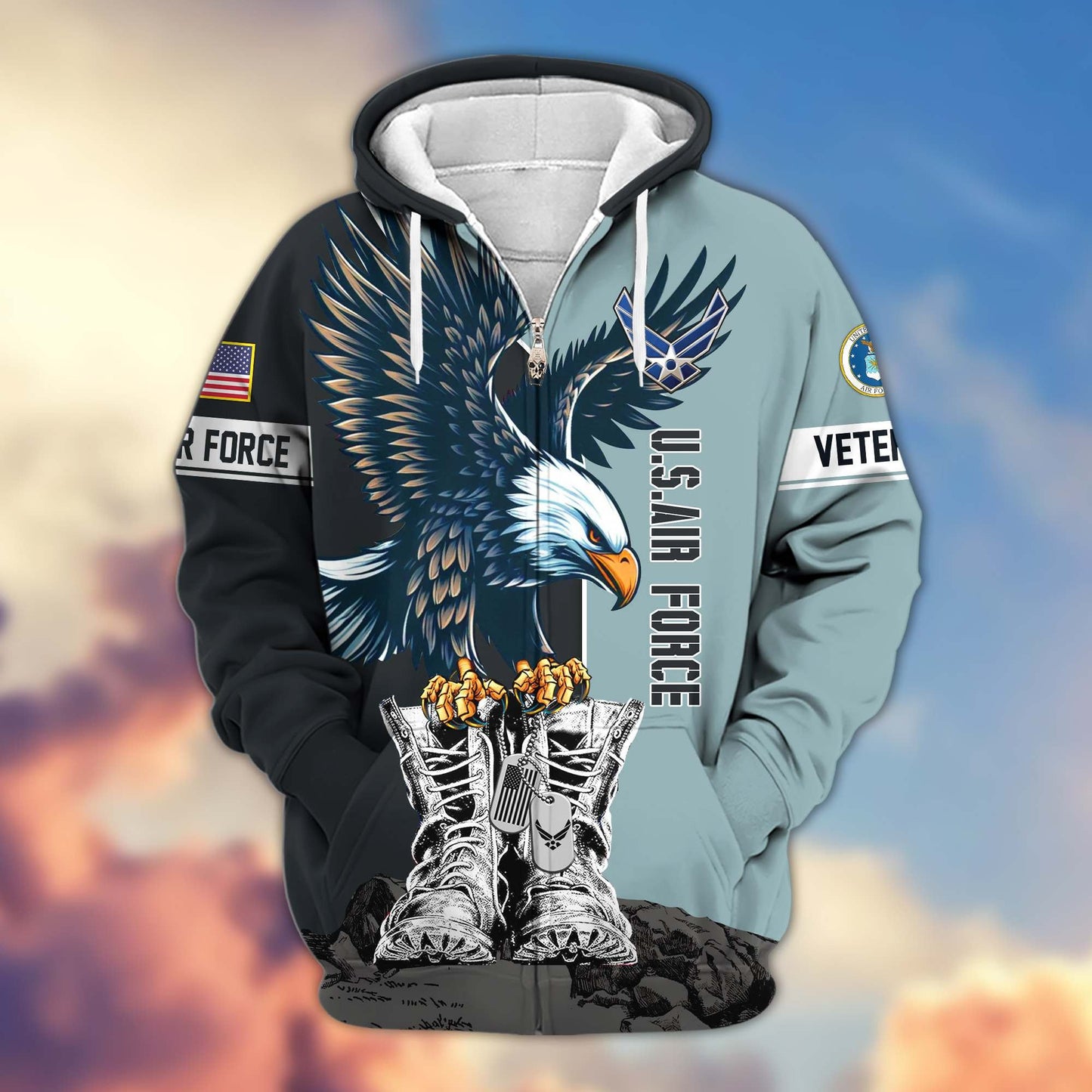 Premium US Veterans Zip Hoodie HF110111, Gifts For US Veterans, Gifts For Dad, Gifts On Armed Force Day, Independence Day, Veterans Day., easychoo.com