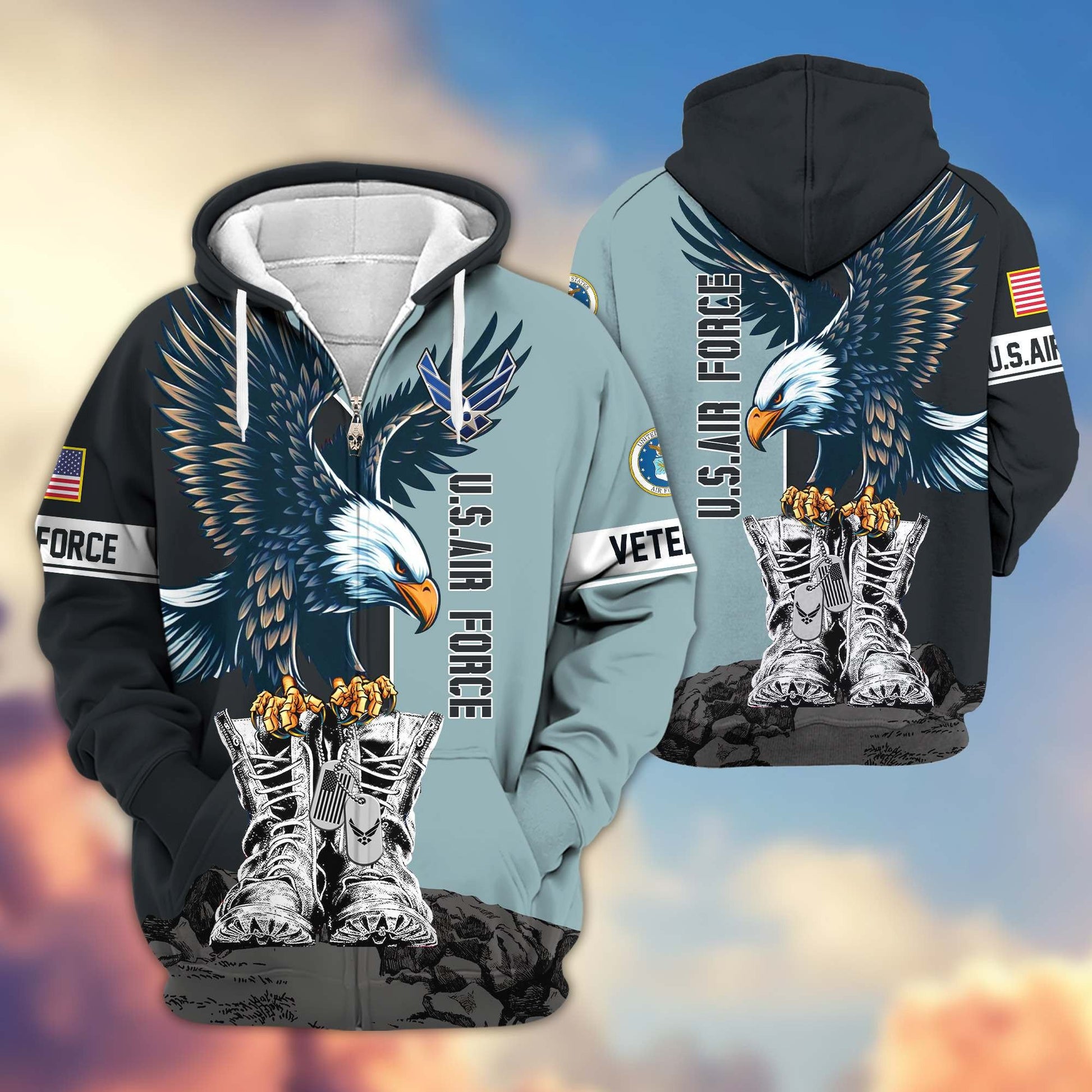 Premium US Veterans Zip Hoodie HF110111, Gifts For US Veterans, Gifts For Dad, Gifts On Armed Force Day, Independence Day, Veterans Day., easychoo.com