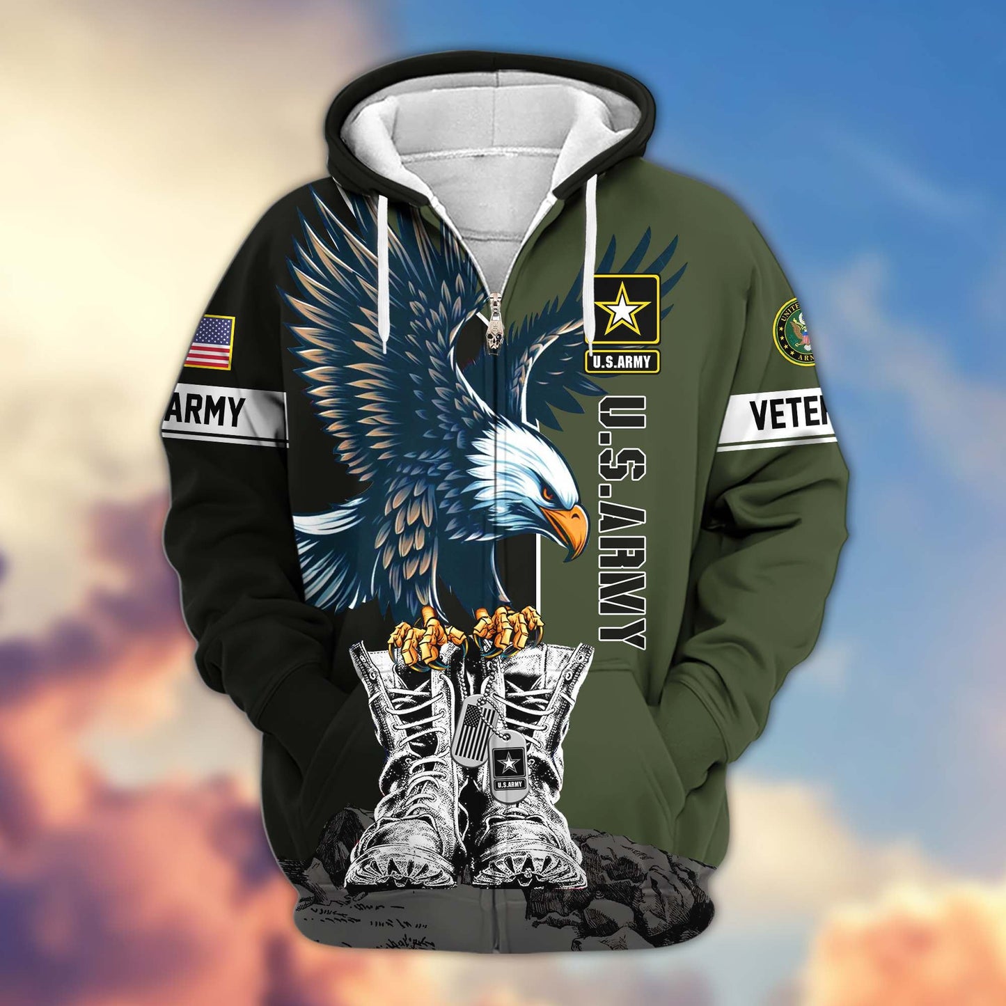 Premium US Veterans Zip Hoodie HF110111, Gifts For US Veterans, Gifts For Dad, Gifts On Armed Force Day, Independence Day, Veterans Day., easychoo.com
