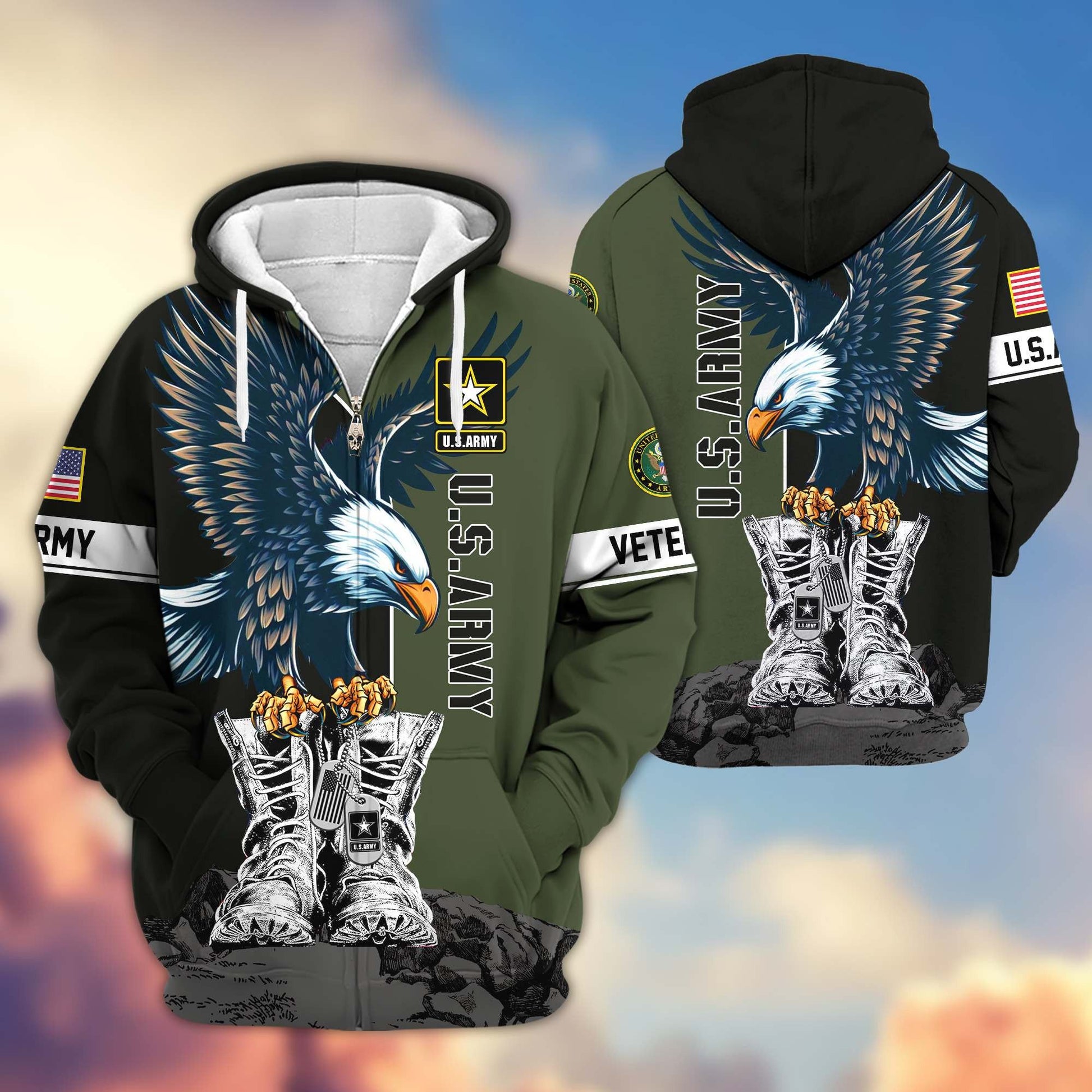 Premium US Veterans Zip Hoodie HF110111, Gifts For US Veterans, Gifts For Dad, Gifts On Armed Force Day, Independence Day, Veterans Day., easychoo.com