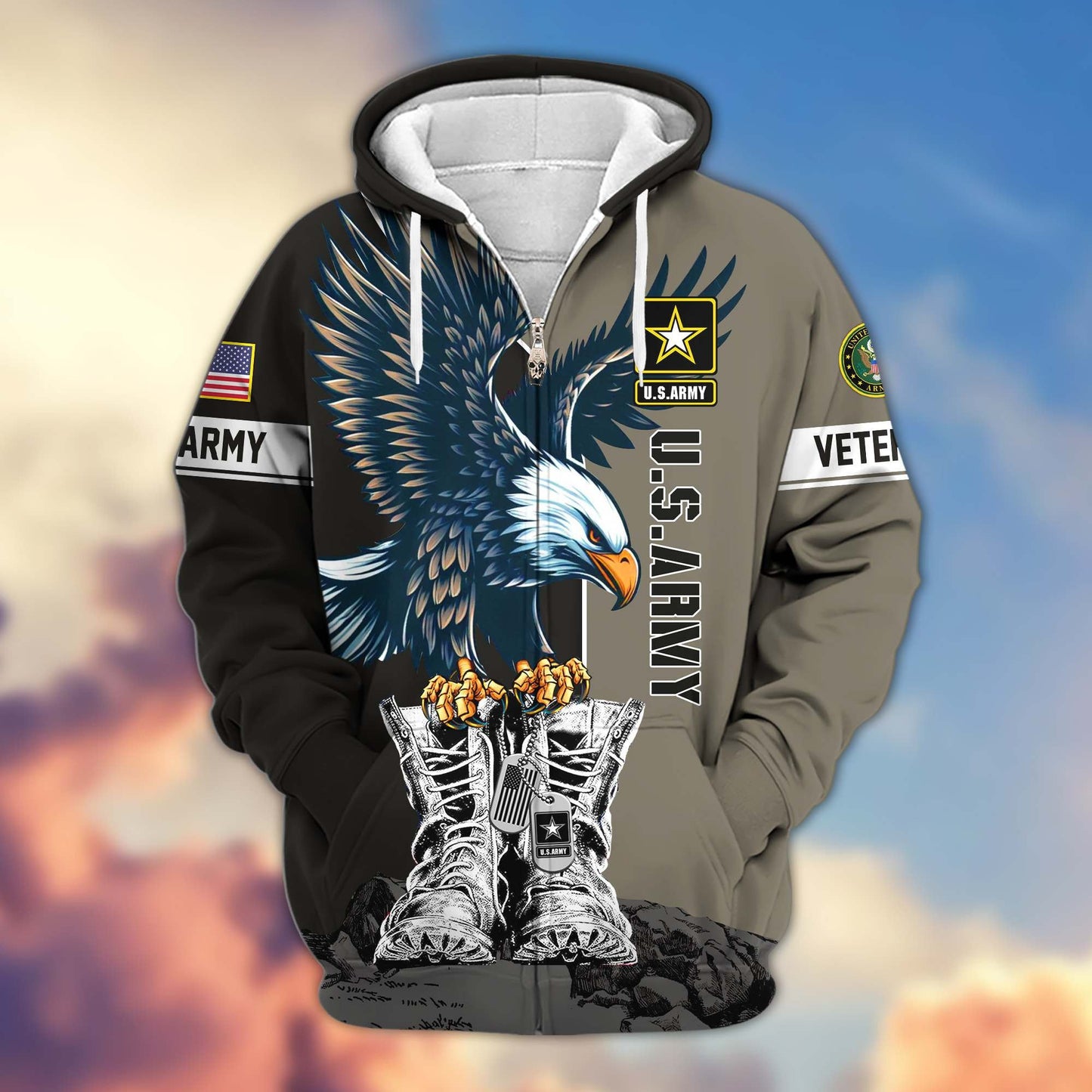 Premium US Veterans Zip Hoodie HF110111, Gifts For US Veterans, Gifts For Dad, Gifts On Armed Force Day, Independence Day, Veterans Day., easychoo.com