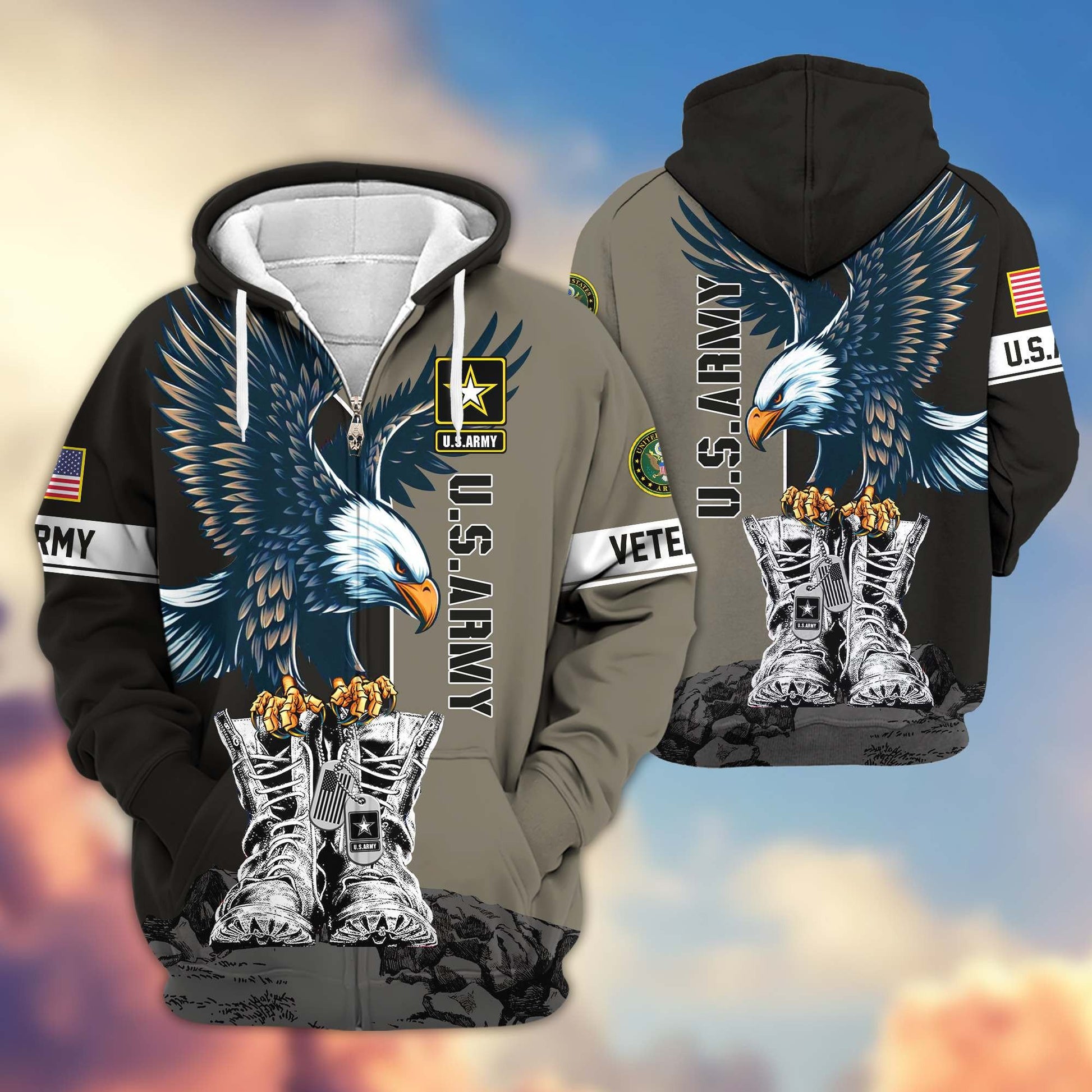 Premium US Veterans Zip Hoodie HF110111, Gifts For US Veterans, Gifts For Dad, Gifts On Armed Force Day, Independence Day, Veterans Day., easychoo.com