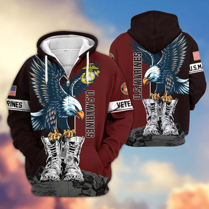 Premium US Veterans Zip Hoodie HF110111, Gifts For US Veterans, Gifts For Dad, Gifts On Armed Force Day, Independence Day, Veterans Day., easychoo.com