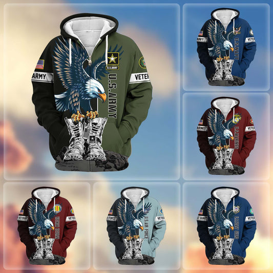 Premium US Veterans Zip Hoodie HF110111, Gifts For US Veterans, Gifts For Dad, Gifts On Armed Force Day, Independence Day, Veterans Day., easychoo.com