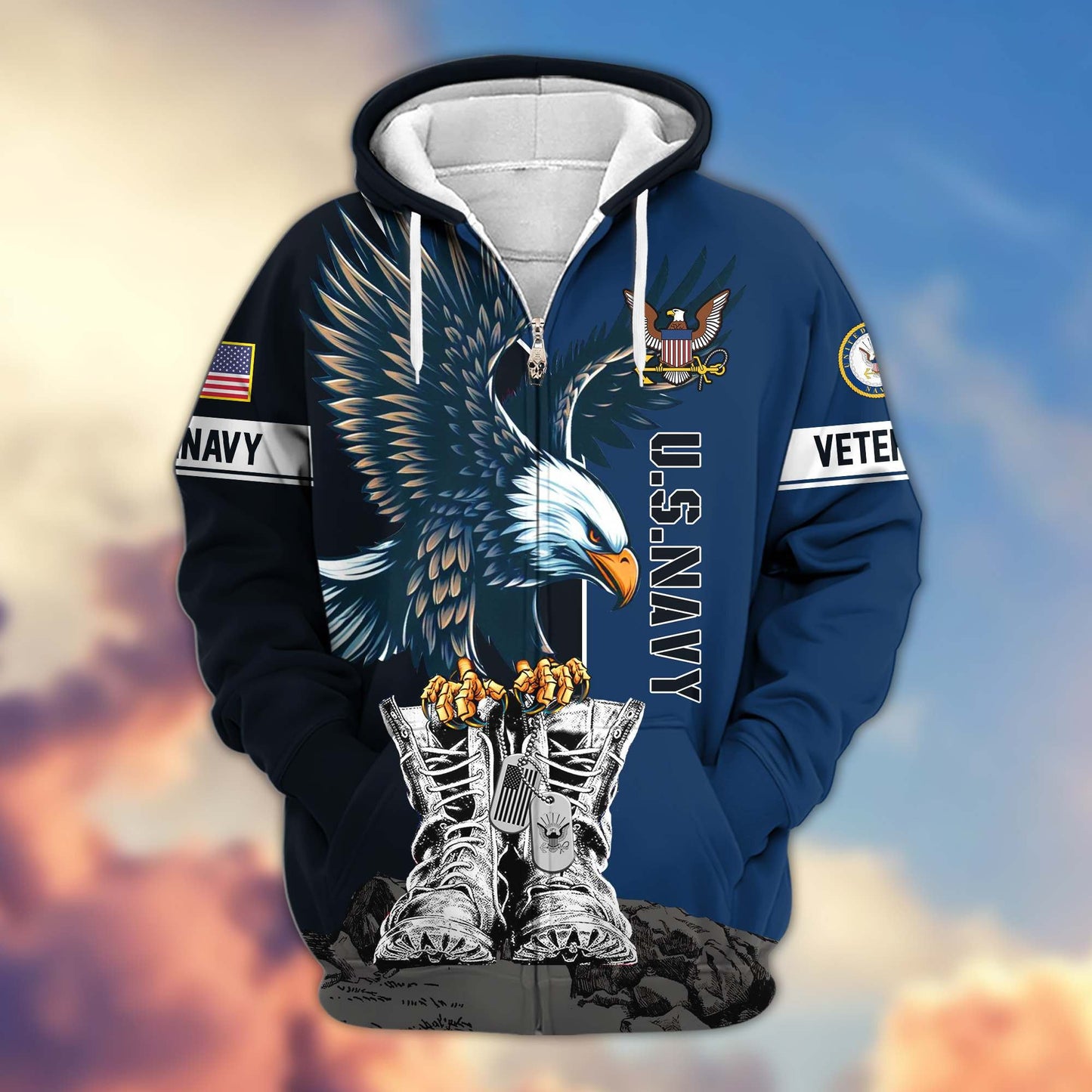 Premium US Veterans Zip Hoodie HF110111, Gifts For US Veterans, Gifts For Dad, Gifts On Armed Force Day, Independence Day, Veterans Day., easychoo.com