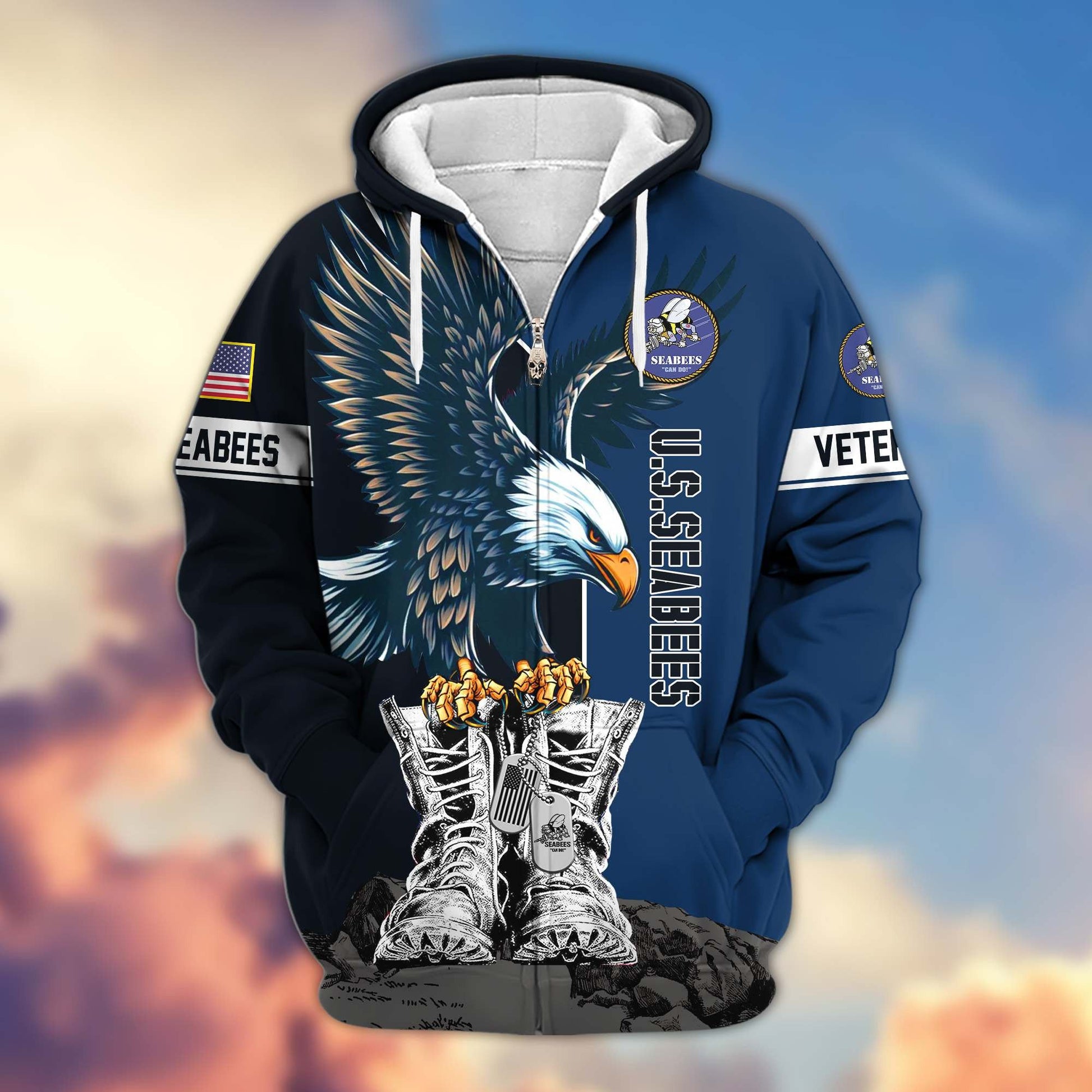 Premium US Veterans Zip Hoodie HF110111, Gifts For US Veterans, Gifts For Dad, Gifts On Armed Force Day, Independence Day, Veterans Day., easychoo.com