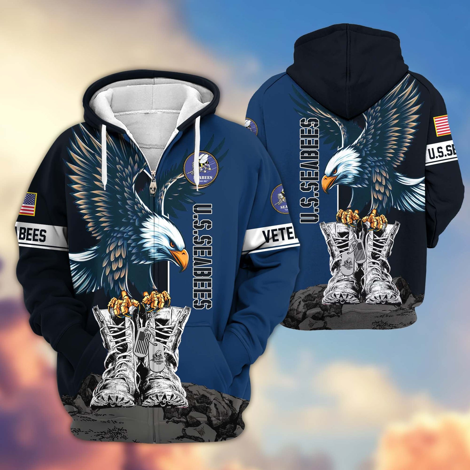 Premium US Veterans Zip Hoodie HF110111, Gifts For US Veterans, Gifts For Dad, Gifts On Armed Force Day, Independence Day, Veterans Day., easychoo.com