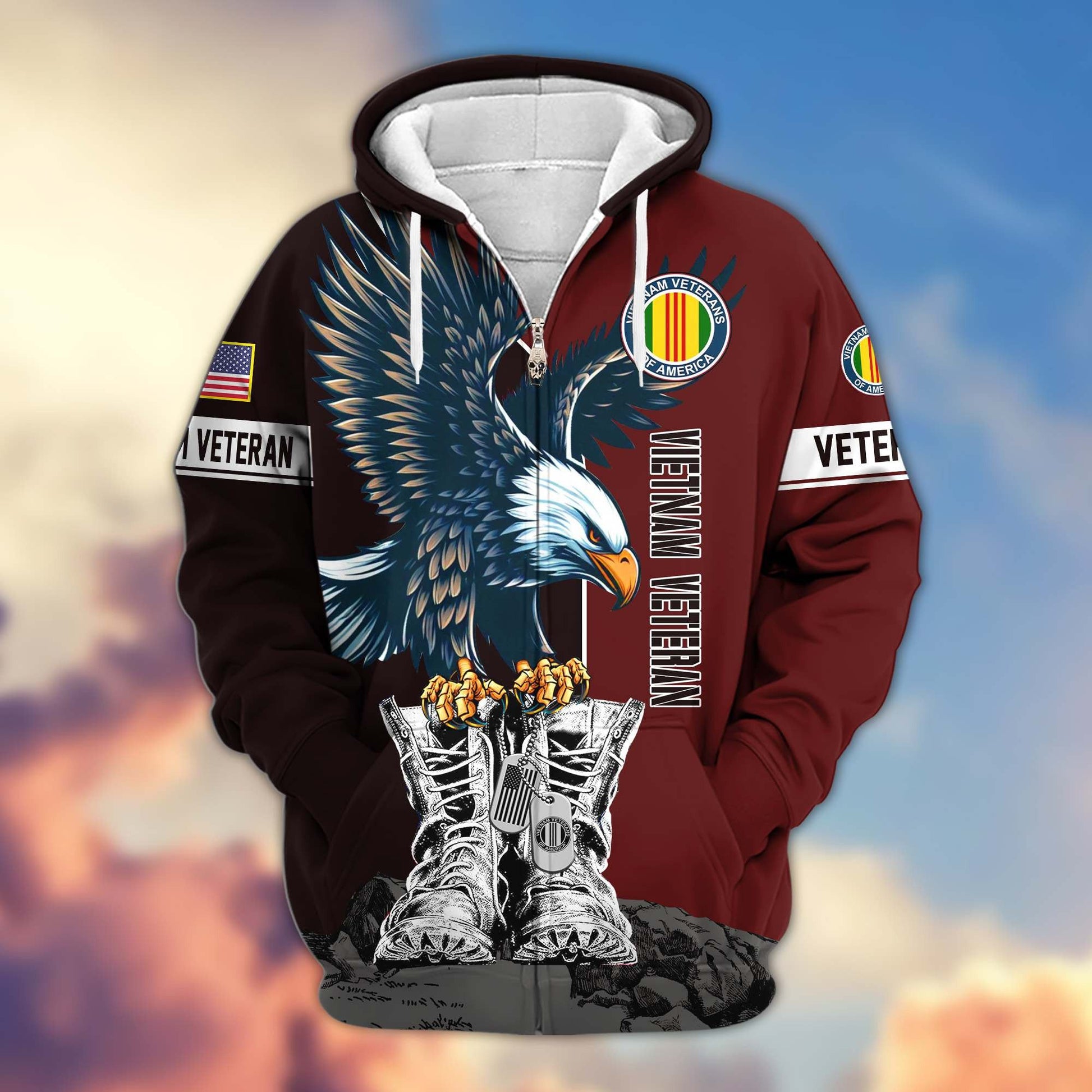 Premium US Veterans Zip Hoodie HF110111, Gifts For US Veterans, Gifts For Dad, Gifts On Armed Force Day, Independence Day, Veterans Day., easychoo.com