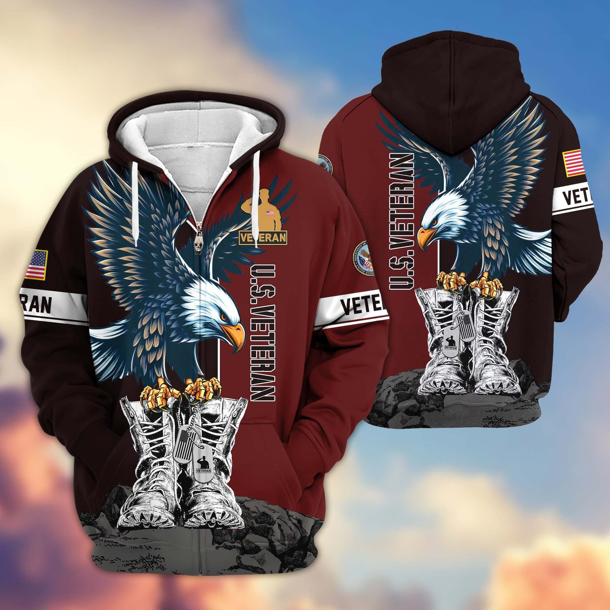 Premium US Veterans Zip Hoodie HF110111, Gifts For US Veterans, Gifts For Dad, Gifts On Armed Force Day, Independence Day, Veterans Day., easychoo.com