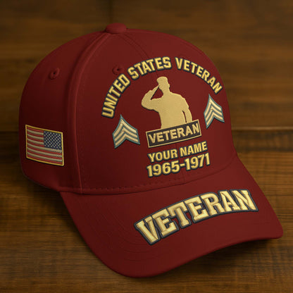 Premium Custom Name, Rank, Year, US Veterans Embroidered Hats da300601, Gift For US Veterans, Gifts On Father's Day, Armed Forces Day, Veterans Day.