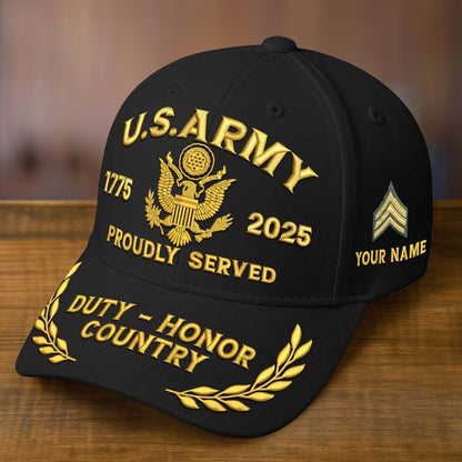 Premium Custom Name, Rank, Embroidered US Veterans Hats dab090704, 250th Anniversary, Gift For US Veterans, Gifts On Veterans Day.