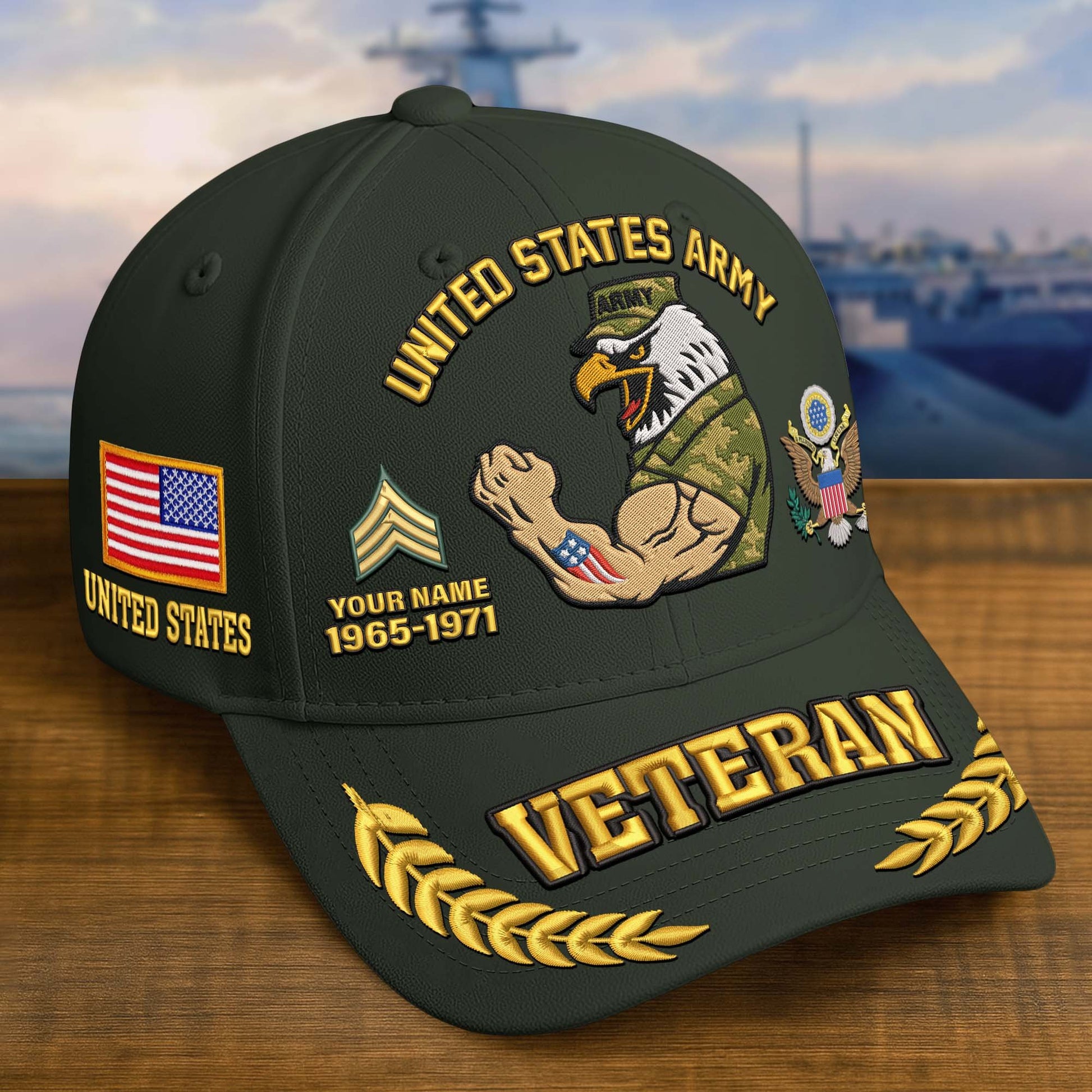 Premium Embroidered US Veterans Hats dab090703, Custom Name, Rank & Years Of Sevice, Gift for US Veterans, Gift on Veterans Day