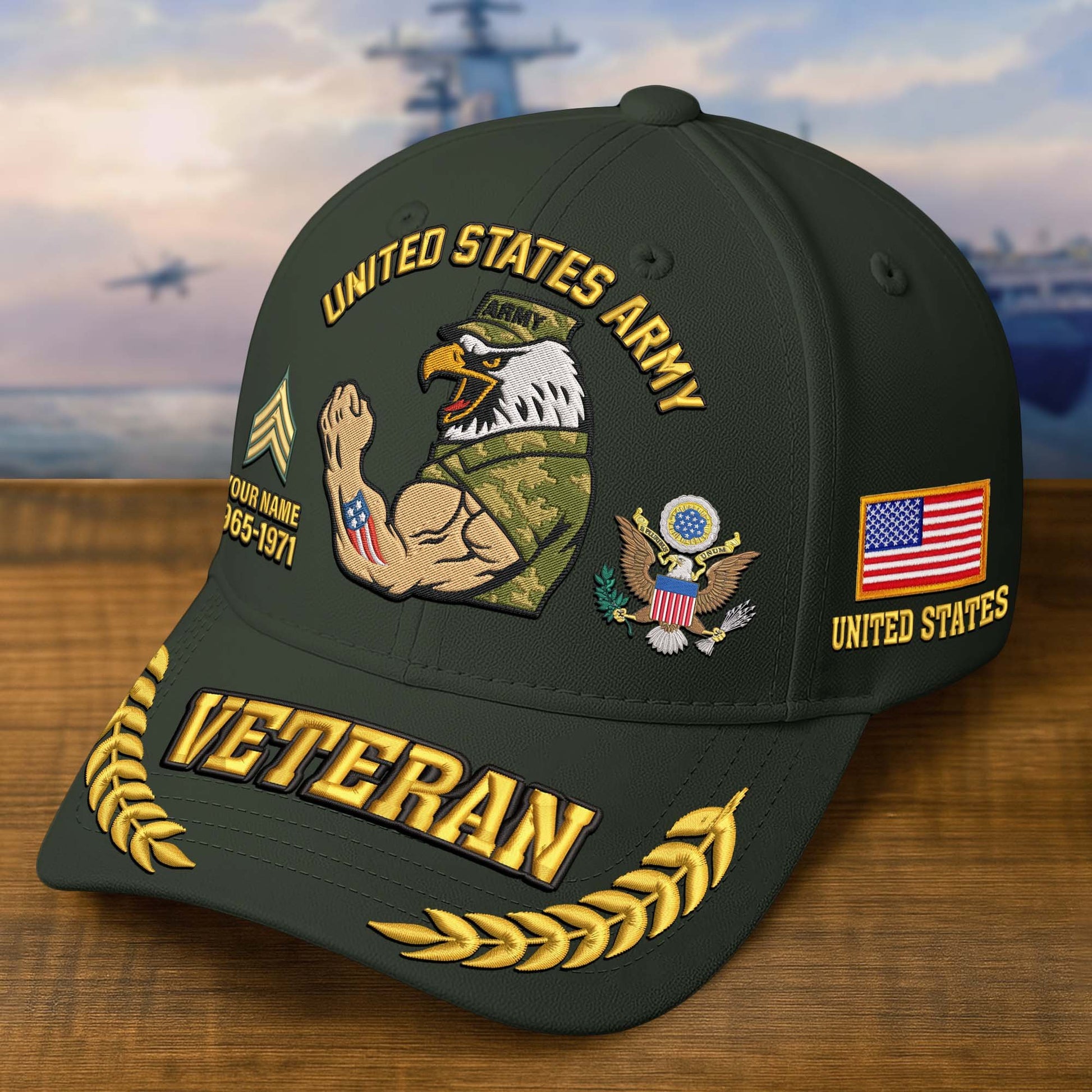 Premium Embroidered US Veterans Hats dab090703, Custom Name, Rank & Years Of Sevice, Gift for US Veterans, Gift on Veterans Day