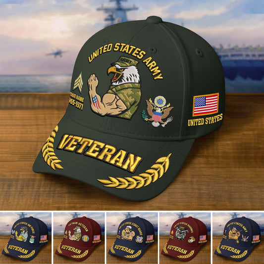 Premium Embroidered US Veterans Hats dab090703, Custom Name, Rank & Years Of Sevice, Gift for US Veterans, Gift on Veterans Day