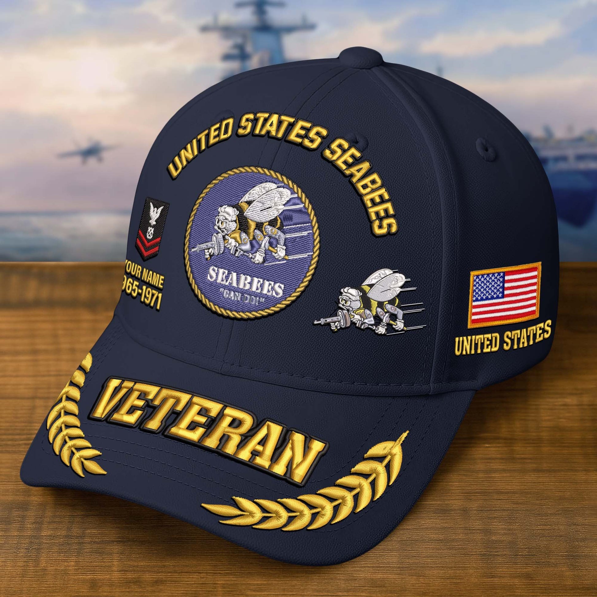 Premium Embroidered US Veterans Hats dab090703, Custom Name, Rank & Years Of Sevice, Gift for US Veterans, Gift on Veterans Day