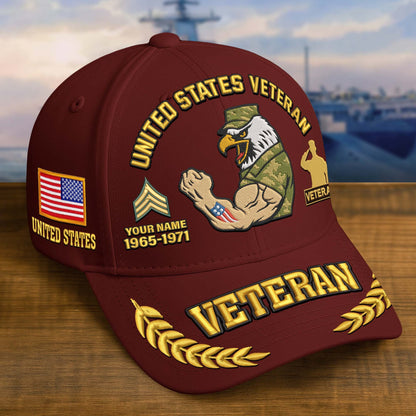 Premium Embroidered US Veterans Hats dab090703, Custom Name, Rank & Years Of Sevice, Gift for US Veterans, Gift on Veterans Day
