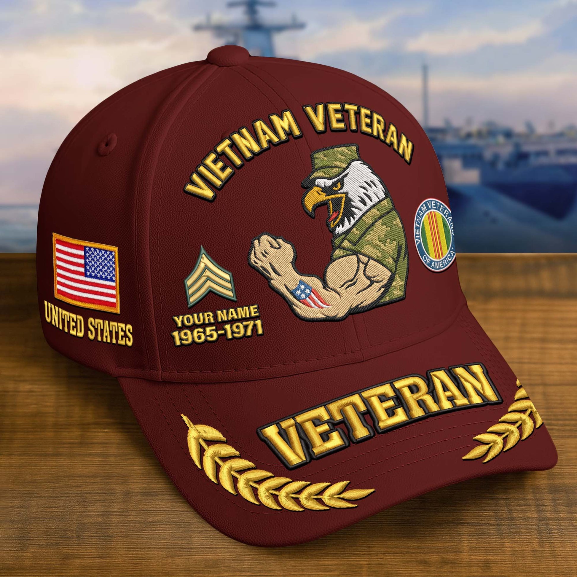 Premium Embroidered US Veterans Hats dab090703, Custom Name, Rank & Years Of Sevice, Gift for US Veterans, Gift on Veterans Day