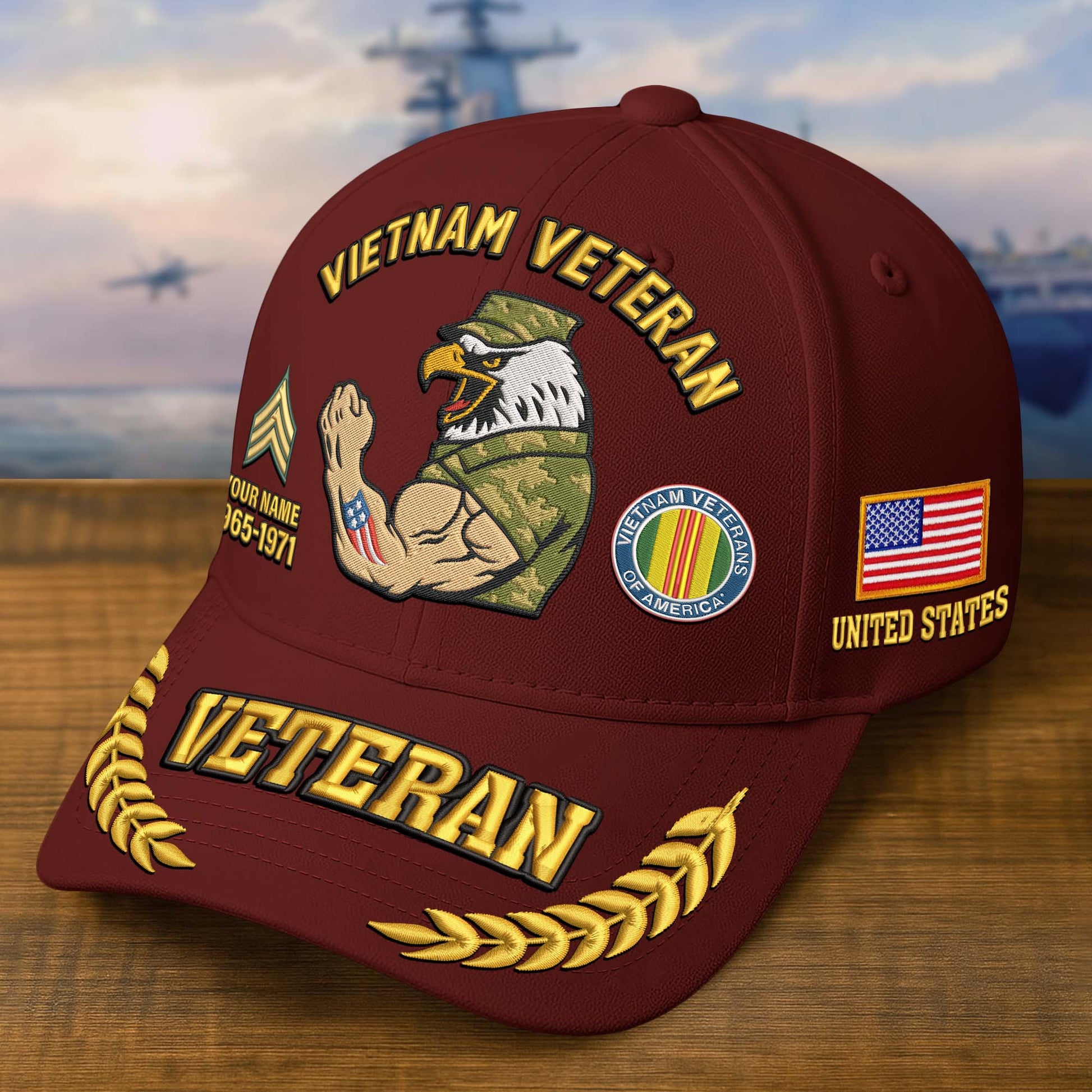 Premium Embroidered US Veterans Hats dab090703, Custom Name, Rank & Years Of Sevice, Gift for US Veterans, Gift on Veterans Day