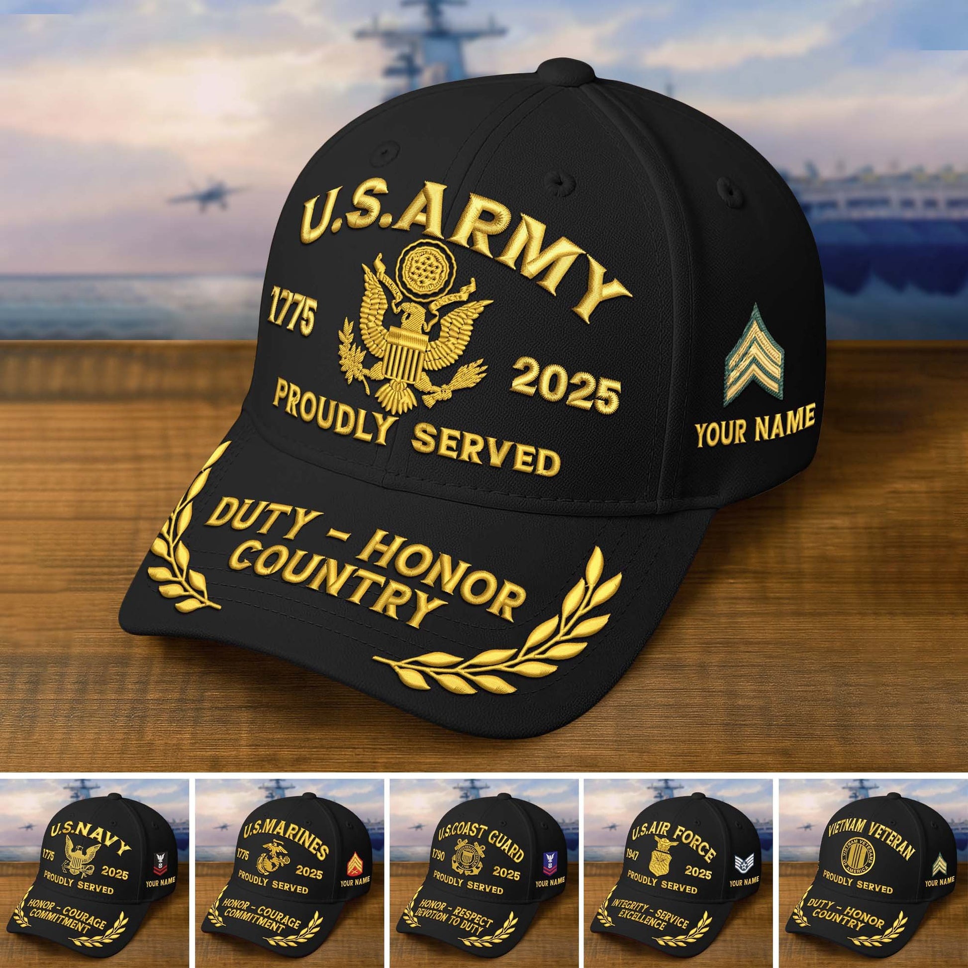 Premium Custom Name, Rank, Embroidered US Veterans Hats dab090704, 250th Anniversary, Gift For US Veterans, Gifts On Veterans Day.