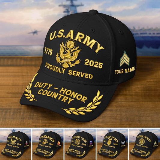 Premium Custom Name, Rank, Embroidered US Veterans Hats dab090704, 250th Anniversary, Gift For US Veterans, Gifts On Veterans Day.