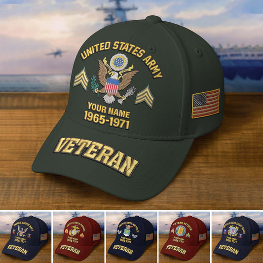 Premium Custom Name, Rank, Year, US Veterans Embroidered Hats da300601, Gift For US Veterans, Gifts On Father's Day, Armed Forces Day, Veterans Day.