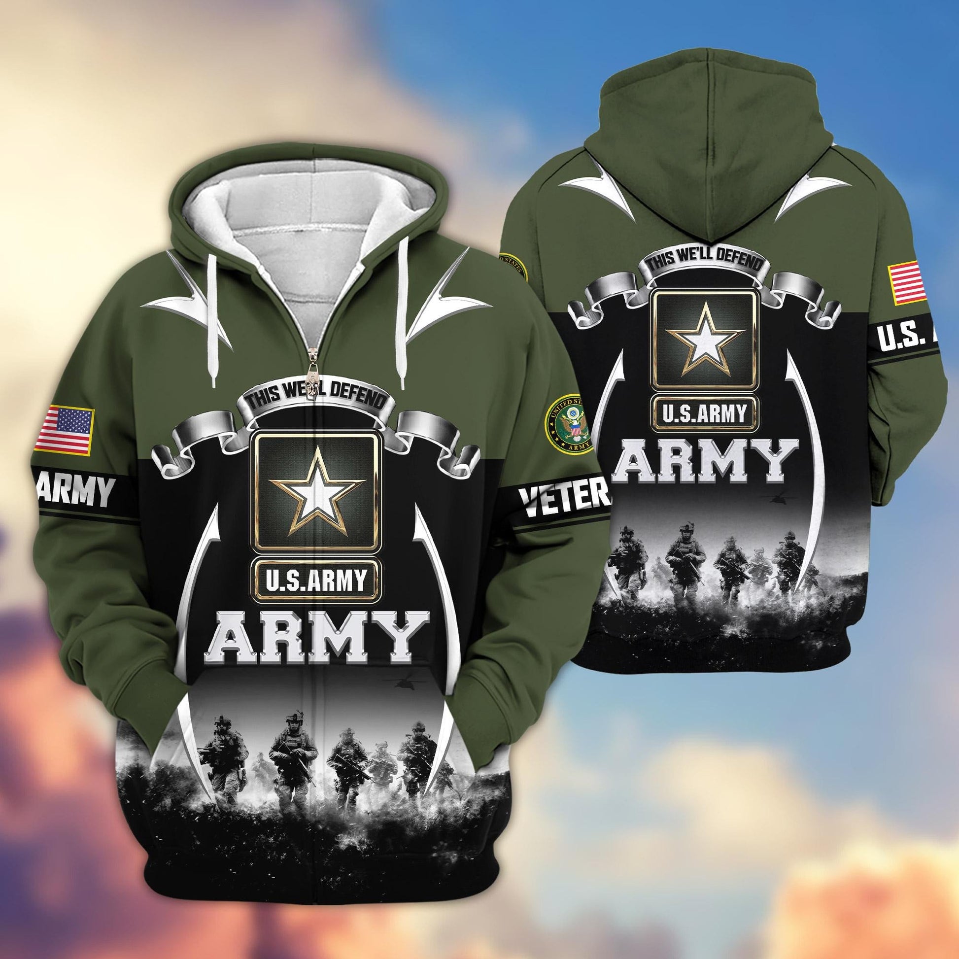 Premium US Veterans Zip Hoodie HD150821, Gifts For US Veterans, Gifts On Father's Day, Veterans Day., easychoo.com