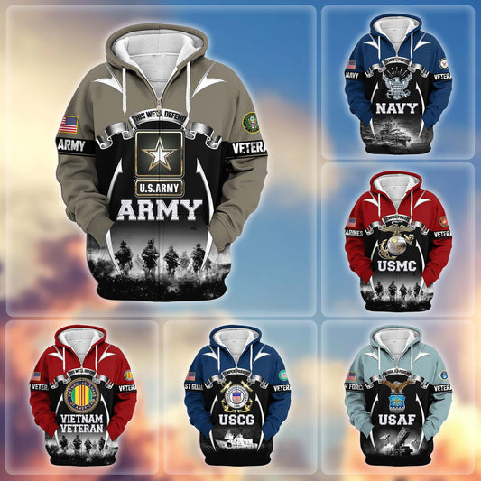 Premium US Veterans Zip Hoodie HD150821, Gifts For US Veterans, Gifts On Father's Day, Veterans Day., easychoo.com