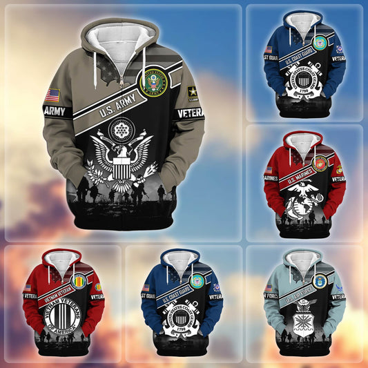 Premium US Veterans Zip Hoodie HD040921, Gifts For US Veterans, Gifts On Father's Day, Veterans Day., easychoo.com