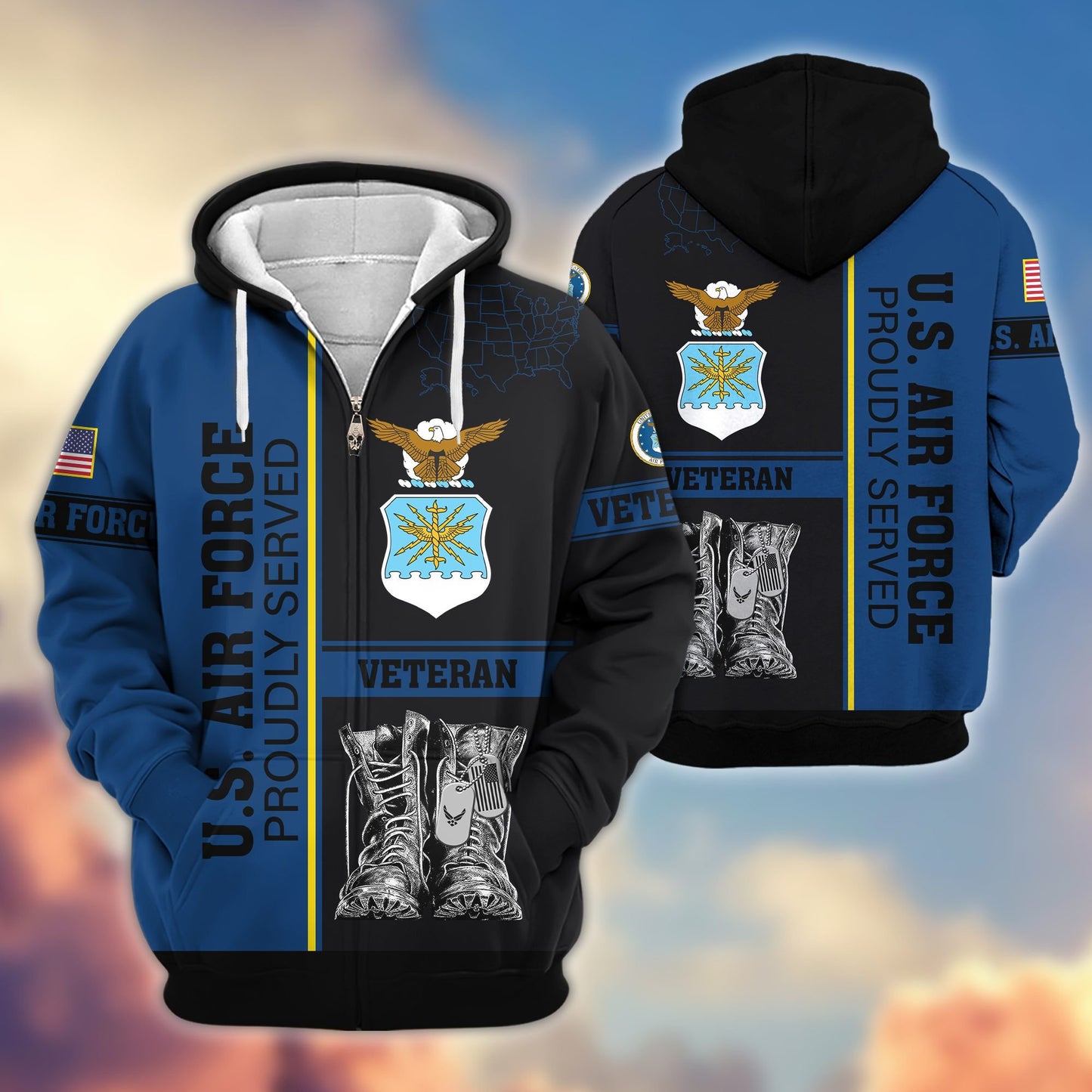 Premium US Veterans Zip Hoodie HF100911, Gifts For US Veterans, Gifts On Father's Day, Veterans Day., easychoo.com