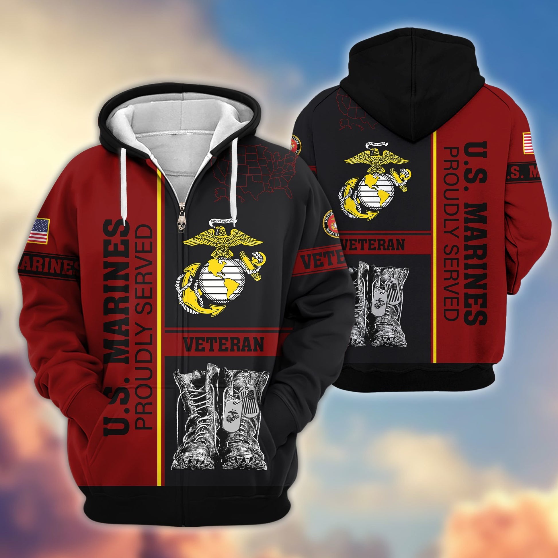 Premium US Veterans Zip Hoodie HF100911, Gifts For US Veterans, Gifts On Father's Day, Veterans Day., easychoo.com