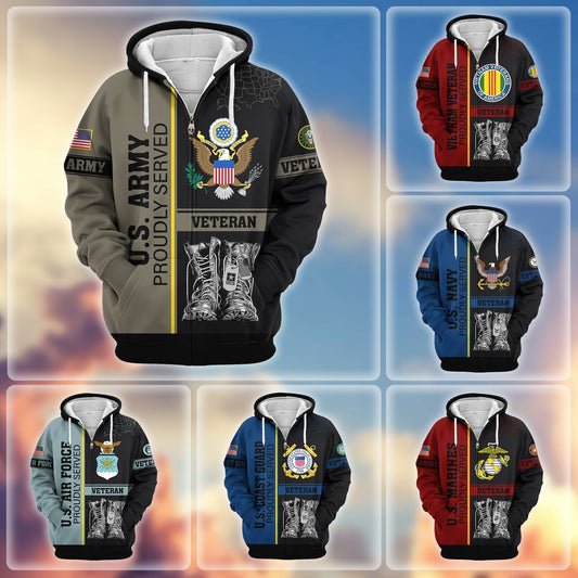 Premium US Veterans Zip Hoodie HF100911, Gifts For US Veterans, Gifts On Father's Day, Veterans Day., easychoo.com