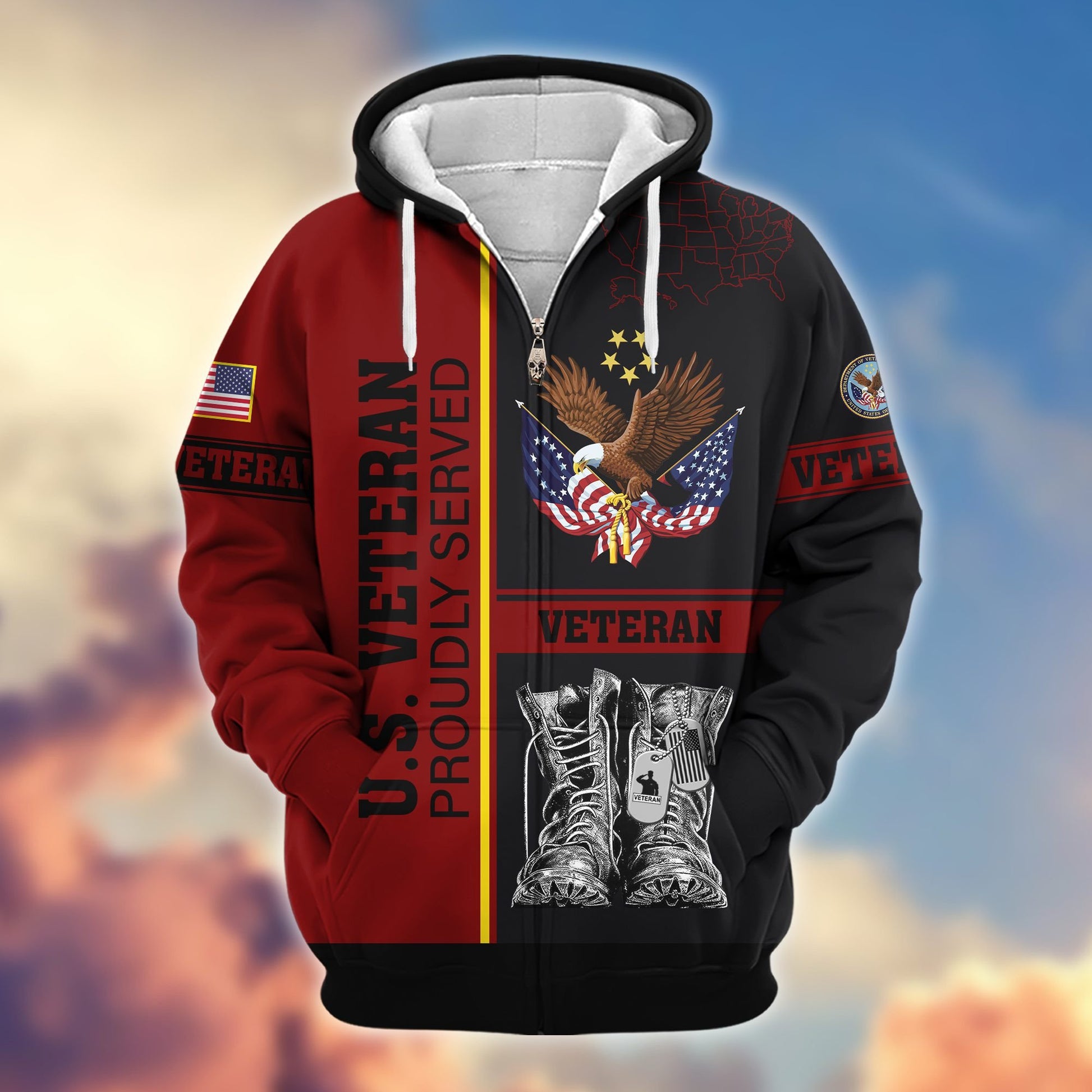Premium US Veterans Zip Hoodie HF100911, Gifts For US Veterans, Gifts On Father's Day, Veterans Day., easychoo.com