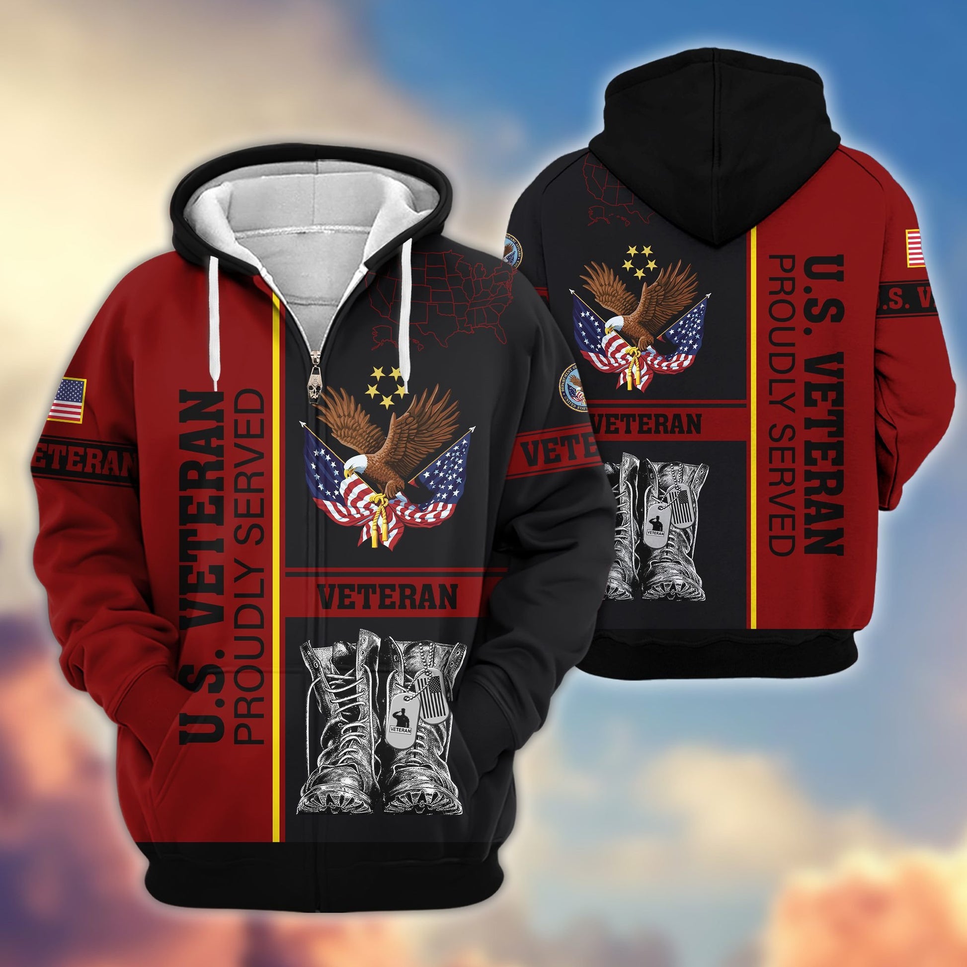 Premium US Veterans Zip Hoodie HF100911, Gifts For US Veterans, Gifts On Father's Day, Veterans Day., easychoo.com
