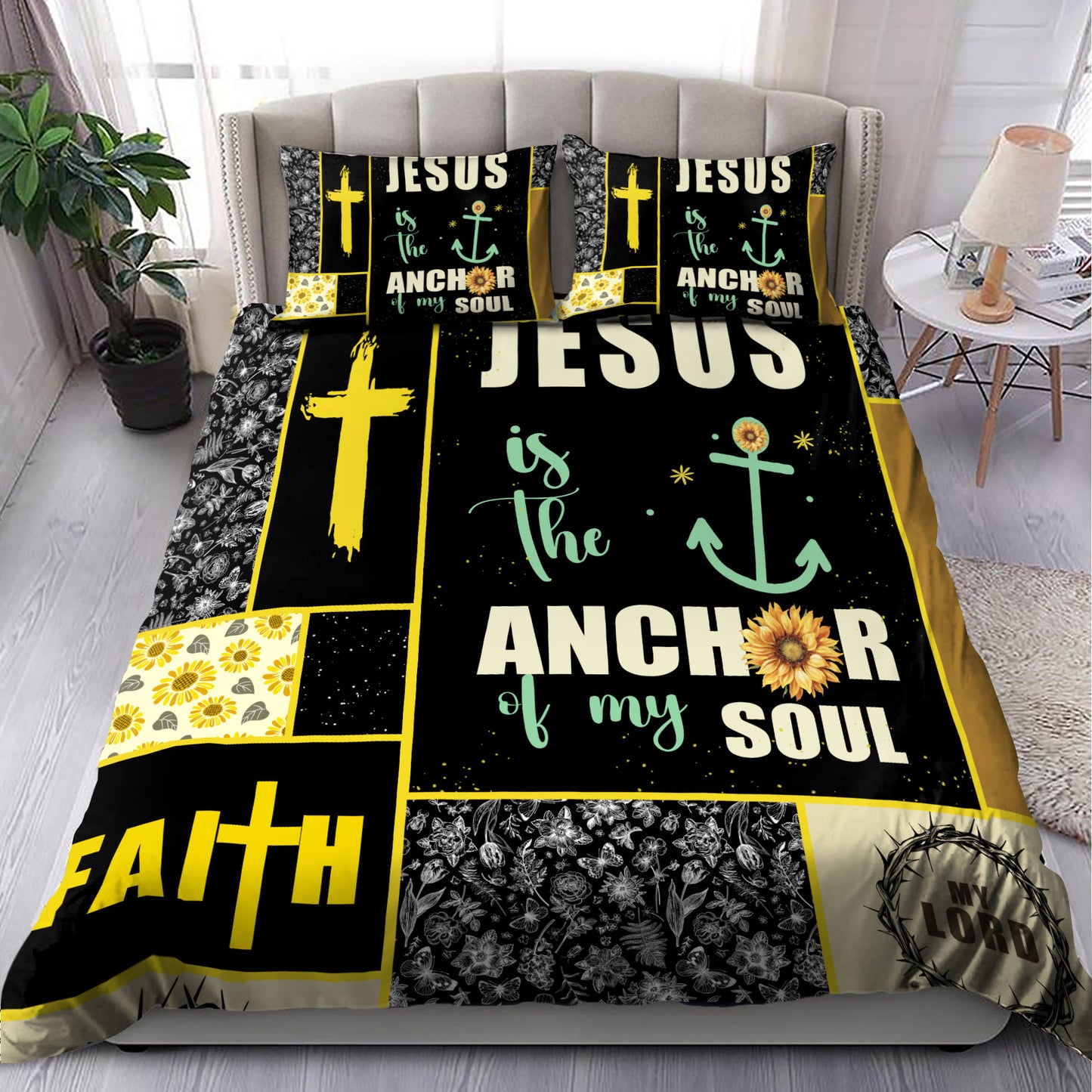 Sunflower and Cross "Anchor of My Soul" Bedding Set