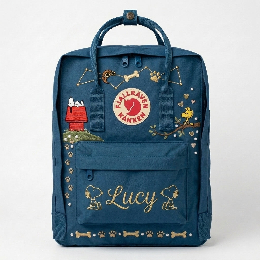 Snoopy Fjallraven Kanken Hand-Embroidered Backpack