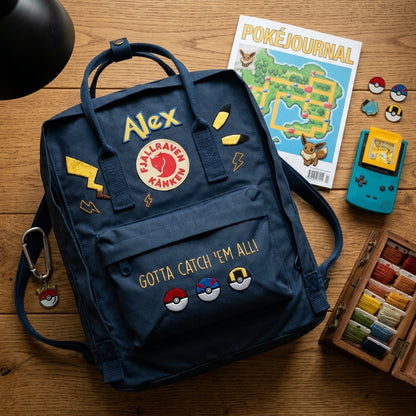 Handbestickter Fjällräven-Kånken-Rucksack mit Pokémon-Motiv