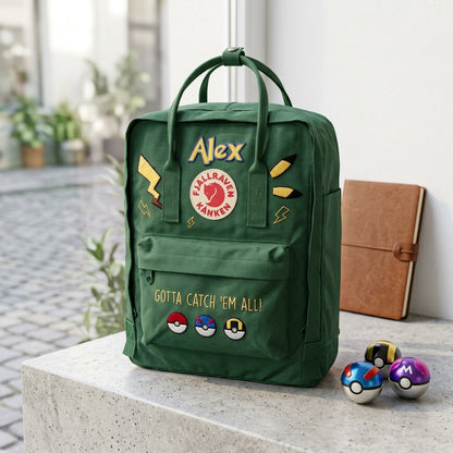 Handbestickter Fjällräven-Kånken-Rucksack mit Pokémon-Motiv