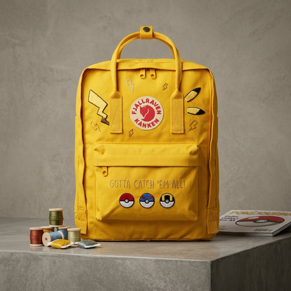 Handbestickter Fjällräven-Kånken-Rucksack mit Pokémon-Motiv